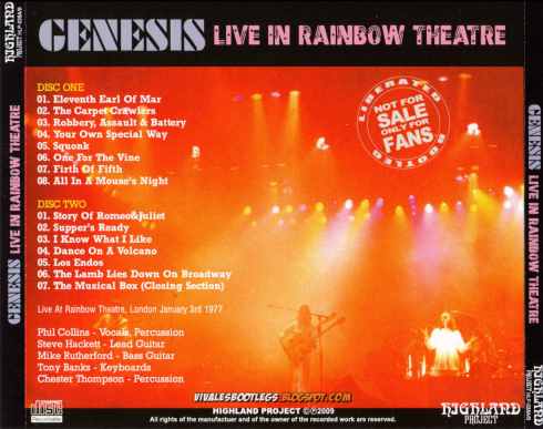 Genesis Live In Rainbow Theatre back