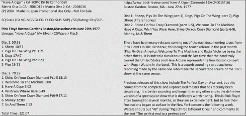 Pink Floyd Boston Gardens june 21 1977 - notes 