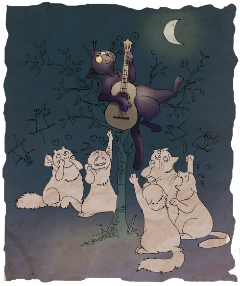 Il gatto Palmiro e le sue groupies - disegno di Marta Gerardi 2014