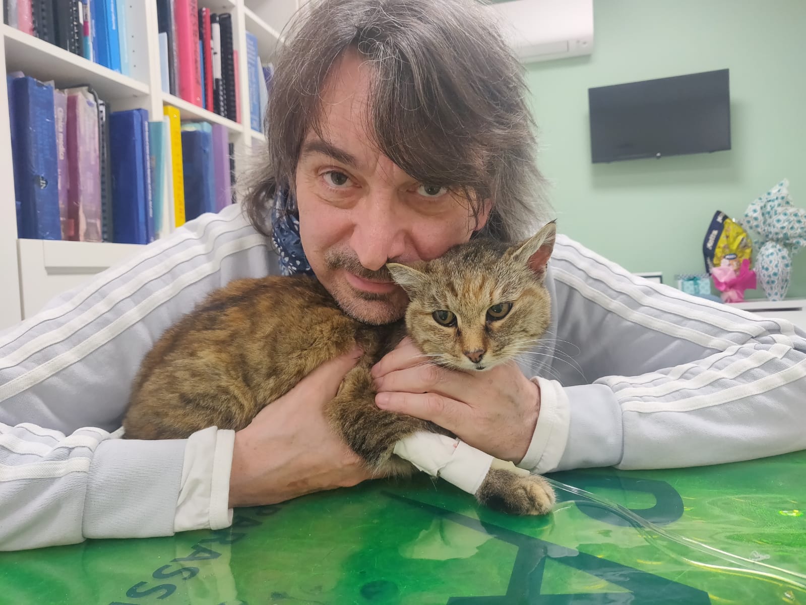 Tenere ferma Raissa mentre è sotto flebo - Studio Veterinario Bath in Plain (RE) - foto ST